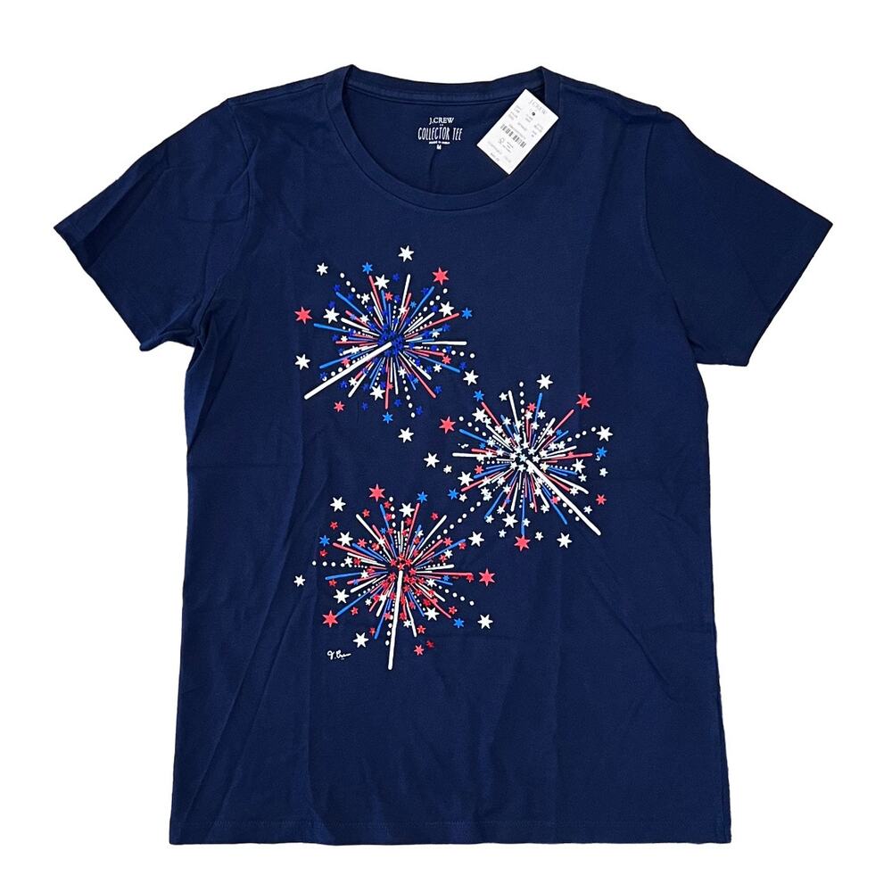 NWT J. Crew Navy W/Sequin Sparkler 4th of July Graphic Tee - SIZE MEDIUM